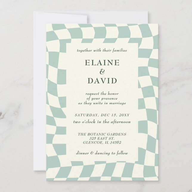 Invitation Mariage Retro Super Green Checkerboard (Devant)