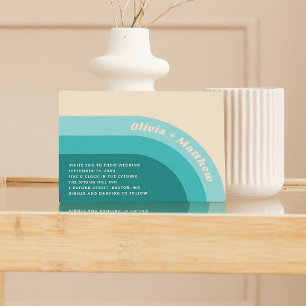 Invitation Mariage rétro vintage arc-en-ciel 70s + code QR