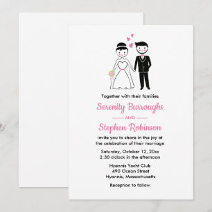Invitation Mariage rétro Whimsical de mariée de dessin