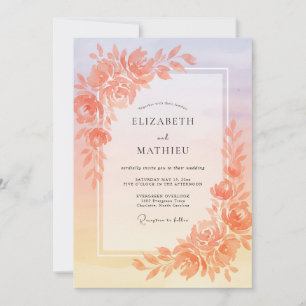 Invitation Mariage Rêvé au Coucher de Soleil aux Pêches