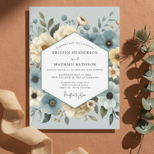 Invitation Mariage rêvé floral bleu ardoise