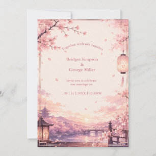 Invitation Mariage Rêvé sous le Coucher de Sakura Anime