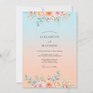 Invitation Mariage Rêveur de Coucher de Soleil Bleu Ciel