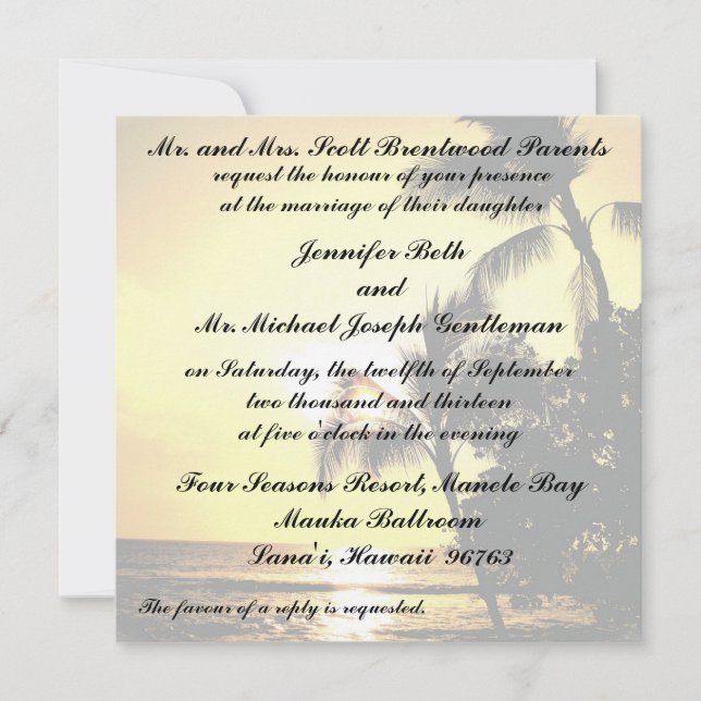 Invitation Mariage riverain de la plage tropicale (Devant)