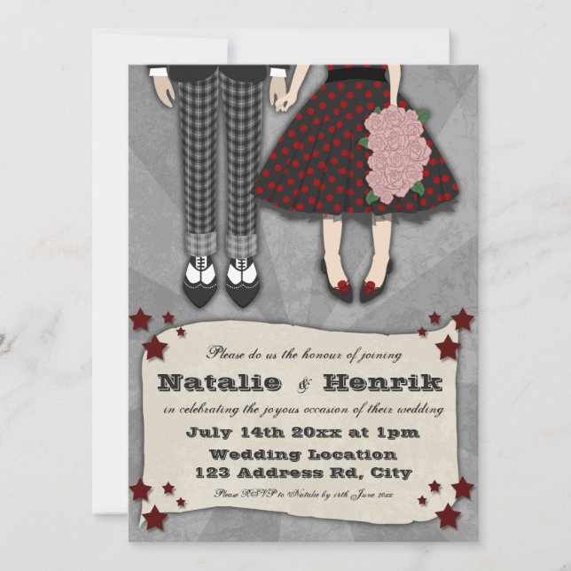 Invitation Mariage Rockabilly, 5,5 x 7,5 mariage (Devant)