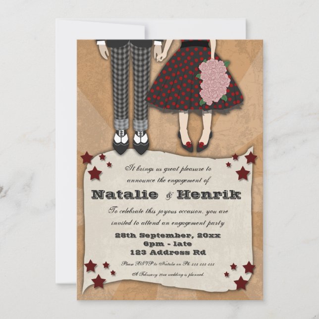 Invitation Mariage Rockabilly, fiançailles 5x7 (Devant)