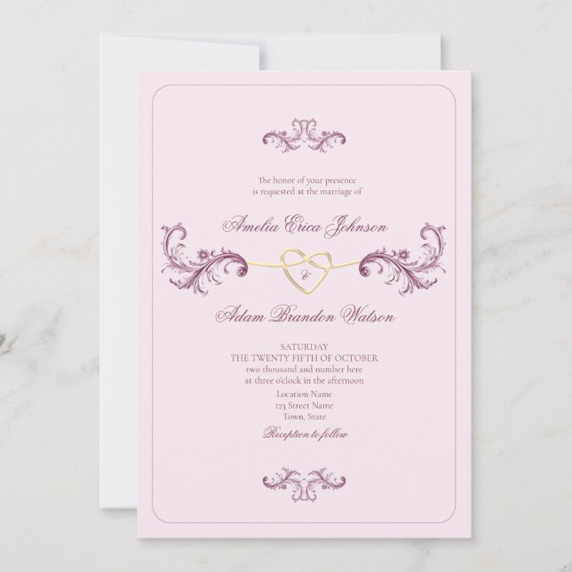 Invitation Mariage Rococo Vintage Rose (Devant)