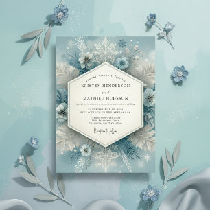 Invitation Mariage Romance Bleu Ardoise Givré