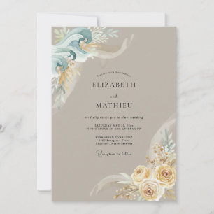 Invitation Mariage Romance Botanique Côtière Sarcelle