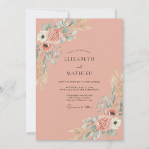 Invitation Mariage Romance Botanique Fleur de Pêcher