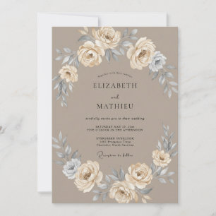 Invitation Mariage Romance Botanique Taupe Rose