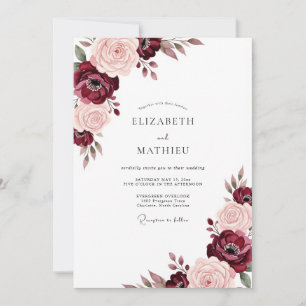 Invitation Mariage Romance Bourguignon aux Roses