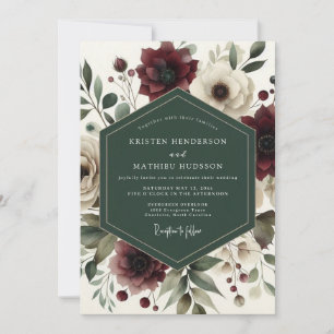 Invitation Mariage Romance Burgundy Bloom