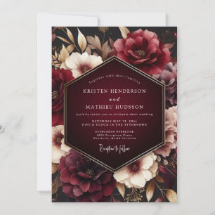 Invitation Mariage Romance Burgundy Fleur Épanouie