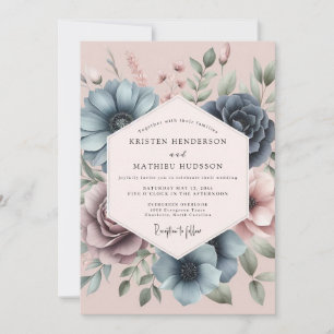 Invitation Mariage Romance de Pétale Bleu Poussiéreux