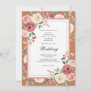 Invitation Mariage Romance en Terracotta Fleurie
