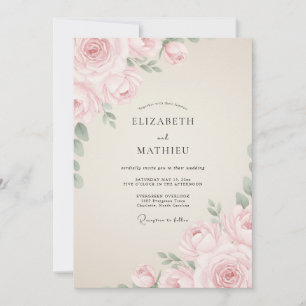 Invitation Mariage Romance Éthérée Rose Pâle