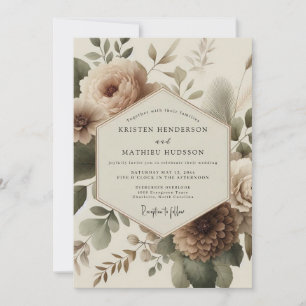 Invitation Mariage Romance Fleur Beige