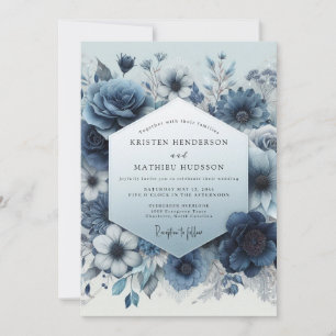Invitation Mariage Romance Fleur Bleu Ardoise