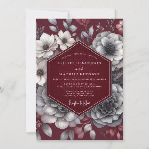 Invitation Mariage Romance Fleur Burgonde Mélancolique