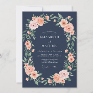 Invitation Mariage Romance Fleur de Blush Navy