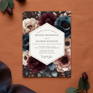 Invitation Mariage Romance Fleur de Bourgogne et Sarcelle