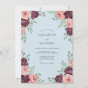 Invitation Mariage Romance Fleur de Robe de Bourgogne