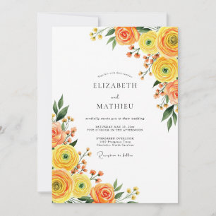 Invitation Mariage Romance Fleur Jaune Orange