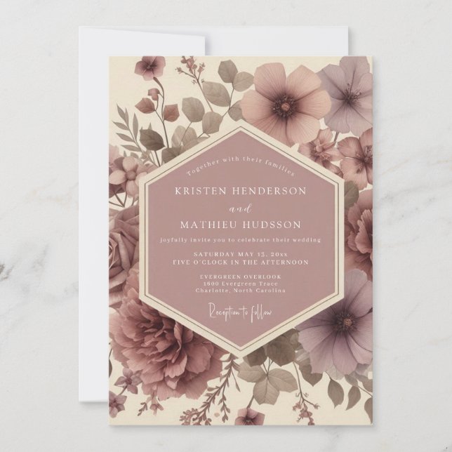 Invitation Mariage Romance Fleur Mauve (Devant)