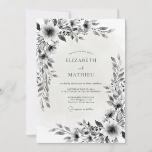 Invitation Mariage Romance Fleur Noir Blanc