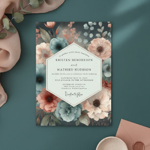 Invitation Mariage Romance Fleur Teintée de Bleu-vert