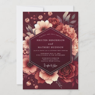 Invitation Mariage Romance Fleurie Burgundy