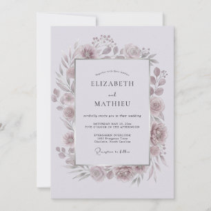 Invitation Mariage Romance Fleurie Laurier Mauve
