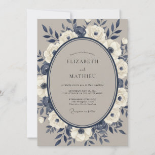 Invitation Mariage Romance Floral Crème de la Marine