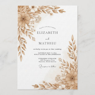 Invitation Mariage Romance Floral Pinceau Tan