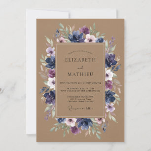 Invitation Mariage Romance Floral Violet Navy