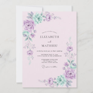 Invitation Mariage Romance Florale à la Lavande et à la Menth