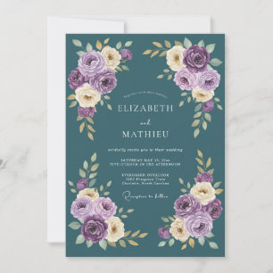 Invitation Mariage Romance Florale Améthyste Sarcelle