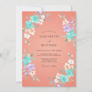 Invitation Mariage Romance Florale Aquarelle Corail