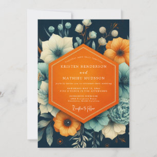 Invitation Mariage Romance Florale Automnale Navy