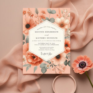 Invitation Mariage Romance Florale aux Pêches