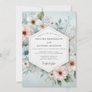 Invitation Mariage Romance Florale Bleu Clair