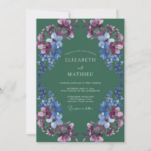 Invitation Mariage Romance Florale Bleu Emeraude