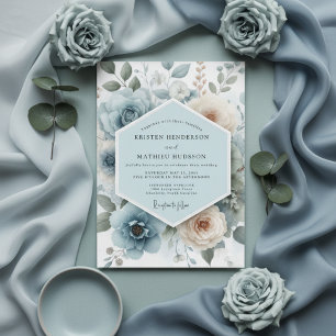 Invitation Mariage Romance Florale Bleu Poudre