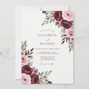 Invitation Mariage Romance Florale Bourgogne