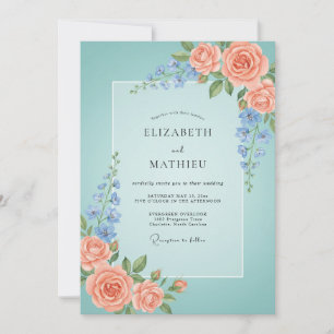 Invitation Mariage Romance Florale Corail Aqua