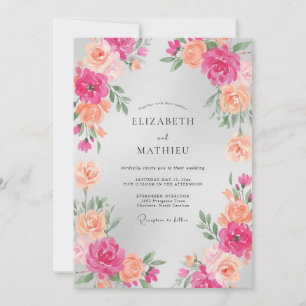 Invitation Mariage Romance Florale Corail Rose