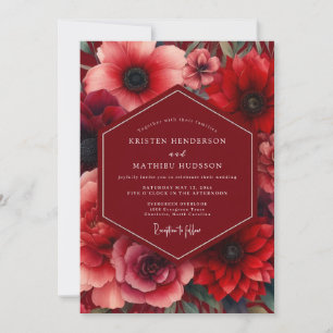 Invitation Mariage Romance Florale Cramoisi