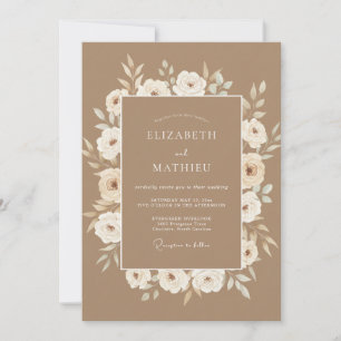Invitation Mariage Romance Florale Crème Tanné