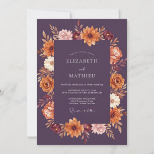 Invitation Mariage Romance Florale d'Automne aux Prunes
